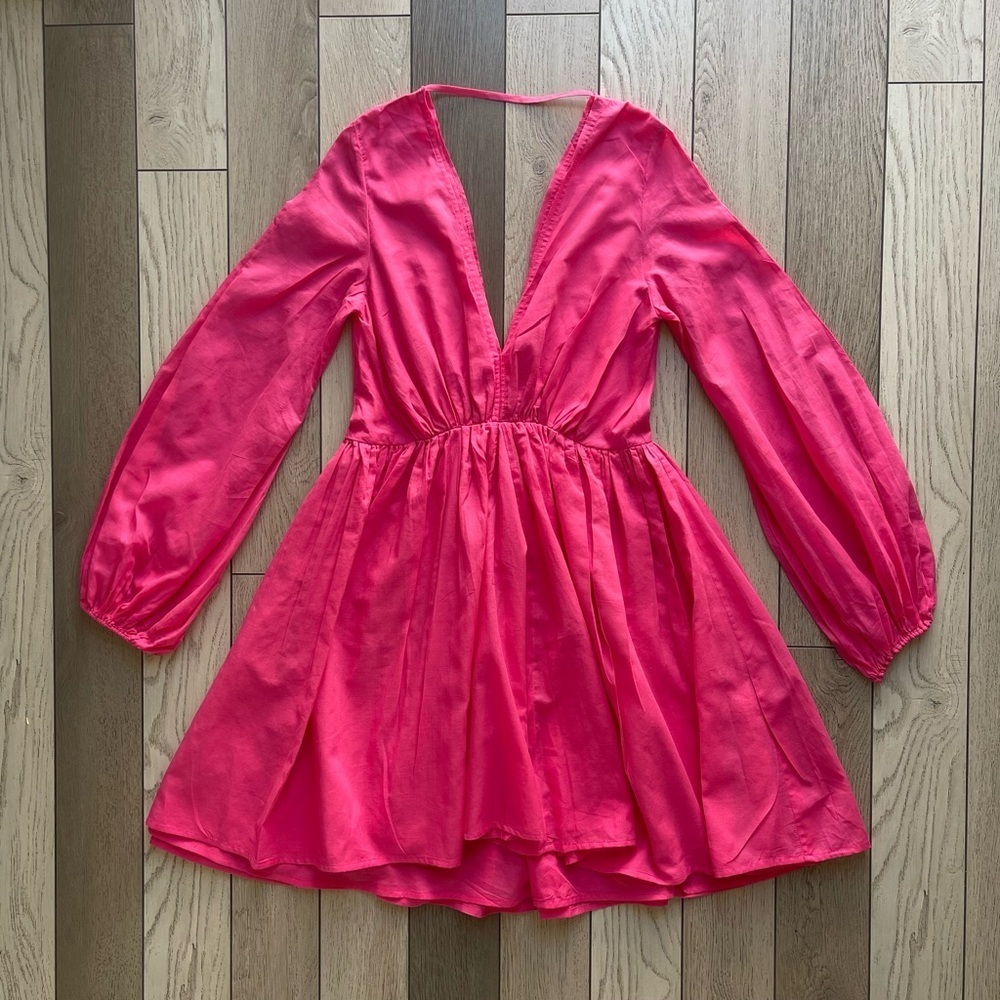 Kalita Aphrodite Gathered Cotton Mini Vibrant Pink Dress